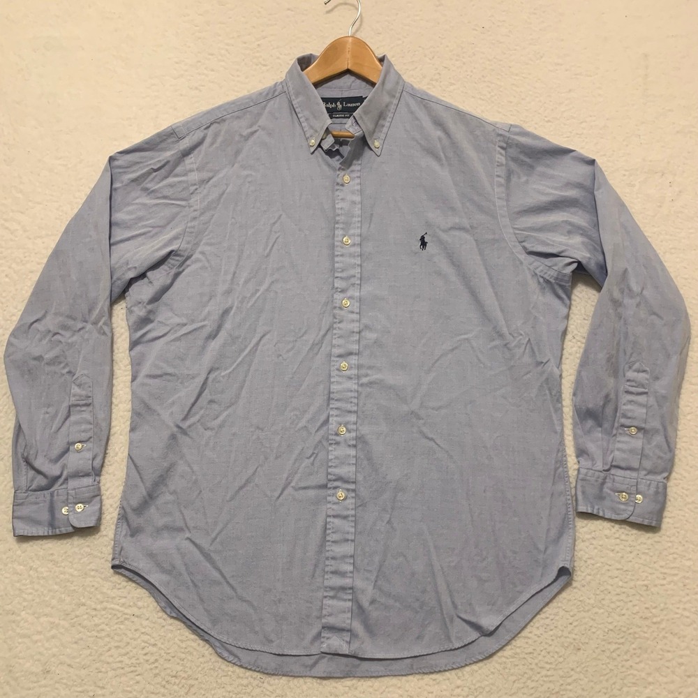 VTG Ralph Lauren Classic Fit Oxford Button Down Shirt Mens L 16.5 34/35 Blue